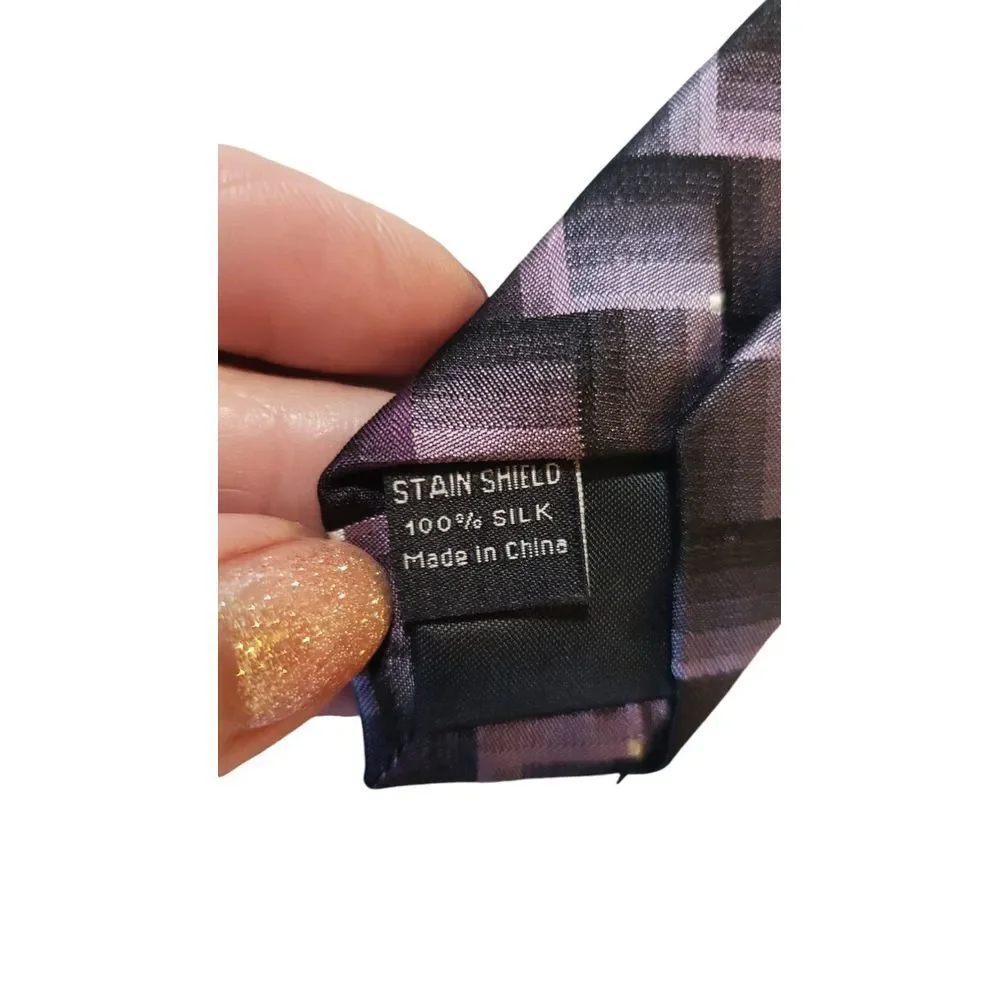 Van Heusen Purple Stain Resistant Hand‎ Made 100% Silk Men's Neck Tie Business